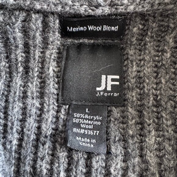 Men's J Ferrar Gray Merino Wool Blend Button-Down Cardigan Sweater, Size L - Picture 4 of 5